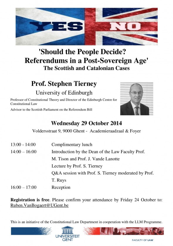 Scottish and Catalonian referenda: BelConLawBlog’s first event with Prof. Stephen Tierney (29 October at Ghent University)